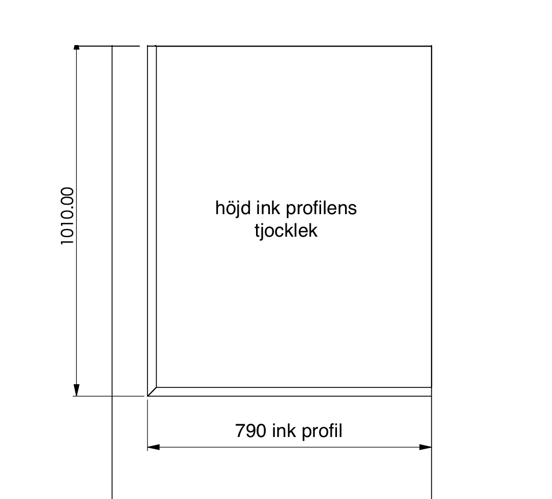 Fast duschvägg i special mått längd 1010mm, bredd 790mm mått ink aluminiumprofil enligt ritning.  Aluminiumprofil nertill samt mot vägg lackerad i Toniton Reddish Brown.  Glas Rib 8mm.